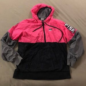Pink and Black Quarter Zip Lined Windbreaker